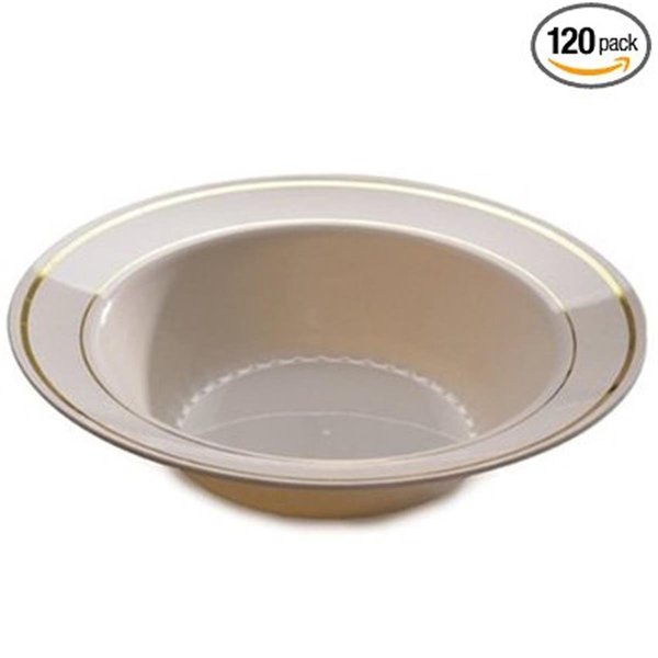 Fineline Settings Bone and Gold 12 oz. Round Soup Bowl 512-BO